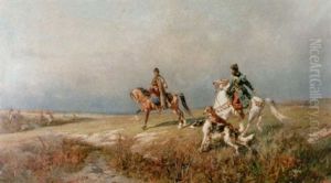 Stapplandskap Med Ryttare Och Vinthundar by Rudolf Frentz the Elder