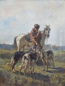 Dismounted Hunter With Dogs by Rudolf Feodorovich Frentz
