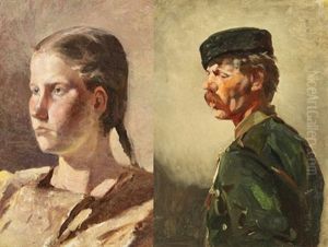 Portrait Of A Young Woman; Portrait Of A Man (pair) by Rudolf Feodorovich Frentz