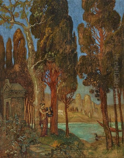 Arcadian Landscape With Woman Playing Lyre - view 1