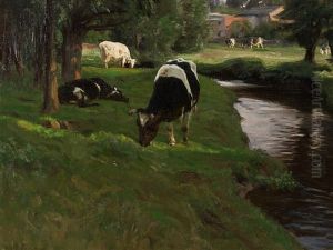 Grazing Cows by Oskar Frenzel