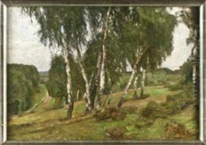Birkengruppe In Landschaft by Oskar Frenzel