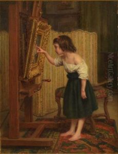 Girl Admiring A Painting by Charles Edouard Frere