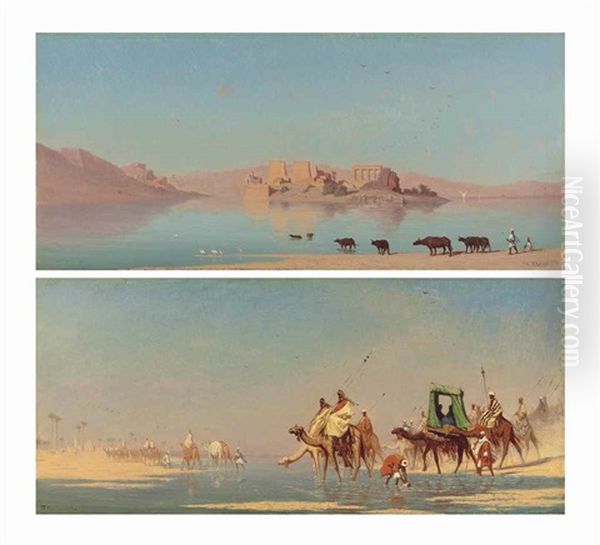 Caravane Traversant Un Fleuve (haute Egypte); And Vue De Ile De Philoe-nubia (cote Sud Ouest) (pair) - view 1