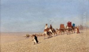 Caravane En Marche Dans Le Desert De Syrie by Charles Theodore Frere