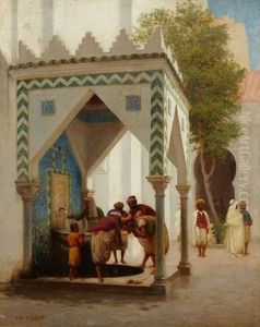 Dans La Cour D'une Mosquee A Alger by Charles Theodore Frere