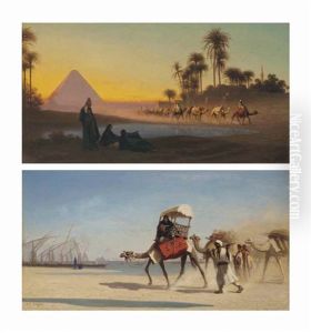 Grand Pyramide De Gyzeh; Bords Du Niel A Boulak (pair) by Charles Theodore Frere