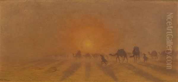 Camel Train At Dusk - view 1