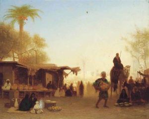 A Cairo Bazaar At Dusk by Charles Theodore Frere