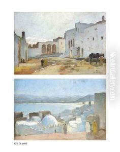 Arabs In A North African Coastal Town (+ Arabs In A Quiet Square; Pair) by Charles Theodore Frere