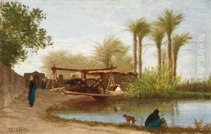 Noria Et Porteuses D'eau, Vallee Du Nil Egypte