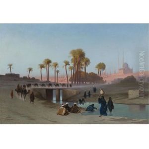 Departure From Cairo, Mohamed Ali Citadel In The Distance by Charles Theodore Frere