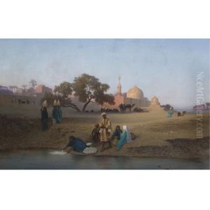 A Village Along The Nile Near Cairo by Charles Theodore Frere