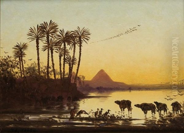 Coucher De Soleil Sur Le Nil, Pyramides De Cheops - view 1