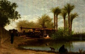 Noria Et Porteuses D'eau Vallee Du Nil Egypte by Charles Theodore Frere