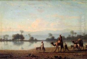 La Caravane Au Bord Du Nil by Charles Theodore Frere