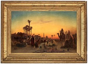 La Halte Du Soir, A Minieh by Charles Theodore Frere