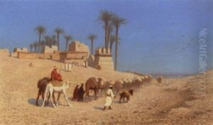 Arrival Of A Caravan At The Nile by Charles Theodore Frere