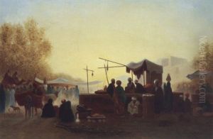 Le Marche Pres Des Remparts, Effets Du Matin by Charles Theodore Frere