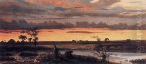 Figure In A River Landscape At Sunset by Charles Theodore Frere