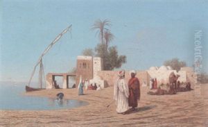 Un Village Aux Bords Du Nil - Haute Egypte by Charles Theodore Frere