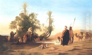 Halte De La Caravane Aux Abords Des Remparts Du Caire by Charles Theodore Frere