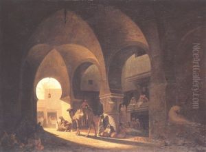 Numerous Figures In A North African Bazaar by Charles Theodore Frere