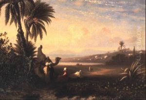 Halte Sous Les Palmiers En Algerie by Charles Theodore Frere