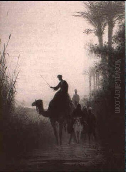Caravan Entering An Oasis, Sunset - view 1