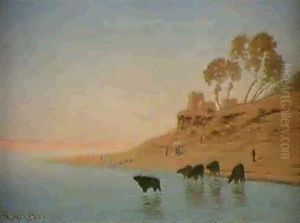 Cattle Watering In The Nile by Charles Theodore Frere