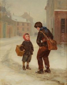 A Winter Meeting by Pierre Edouard Frere