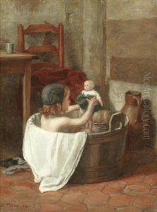 Bathing With Dolly by Pierre Edouard Frere