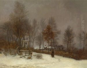 Wintermotiv Aus Den Waldern Von Fontainbleau by Pierre Edouard Frere