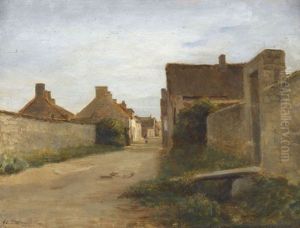 Dorfpartie Mit Strasse by Pierre Edouard Frere