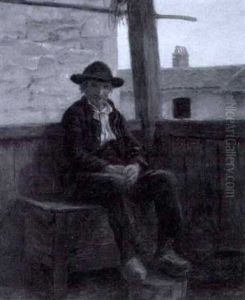 An Old Flemish Peasant Seated On A Balcony (+ A Flemish Woman Weaving In Front Of A Fire, 1879, Lrgr; 2 Works) An Old Flemish Peasant Seated On A Balcony (+ A Flemish Woman Weaving In Front Of A Fire, 1879, Lrgr; 2 Works)