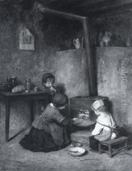 Tending The Fire / A Genre Scene With Children - view 1