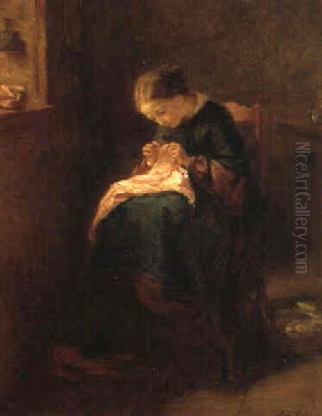 Woman Sewing By A Window - view 1