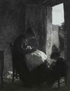 The Sewing Lesson by Pierre Edouard Frere