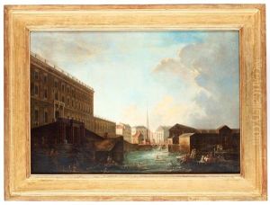 Stockholms Slott Och Norrstrom Med Mynttorget Och Helgeandsholmen I Fonden by Pierre Joseph Frere