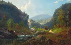 Fishing At The Falls In Carolina by William Charles Anthony Frerichs