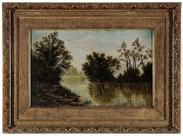 Southern Backcountry Landscape, With River And Figure Launching Boat - view 1