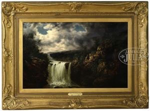 Cascading Falls Under Stormy Skies (possibly Falls Of Tamahaka, Cherokee County, Nc)