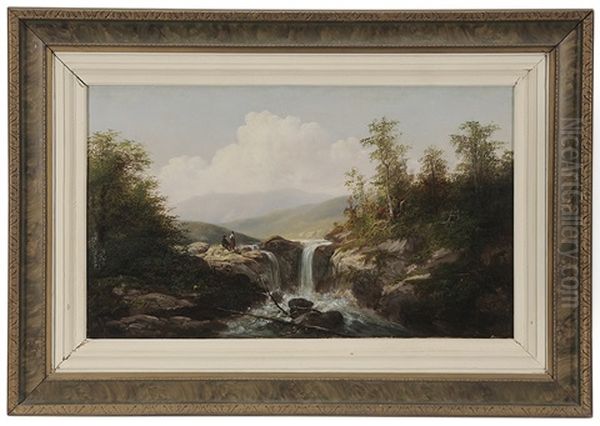 Mountain Landscape, With Two Figures By A Waterfall - view 1