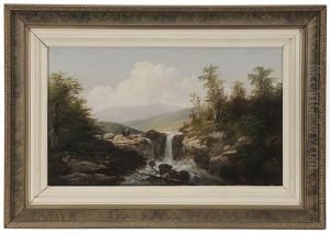 Mountain Landscape, With Two Figures By A Waterfall by William Charles Anthony Frerichs