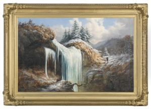 A Hunter Near A Frozen Waterfall