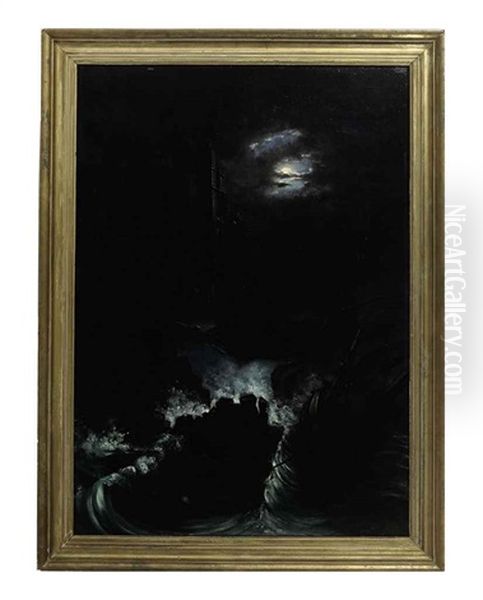 A Shipwreck By A Ruin Under The Moonlight - view 1