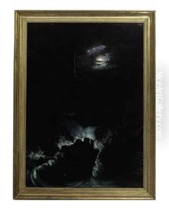 A Shipwreck By A Ruin Under The Moonlight