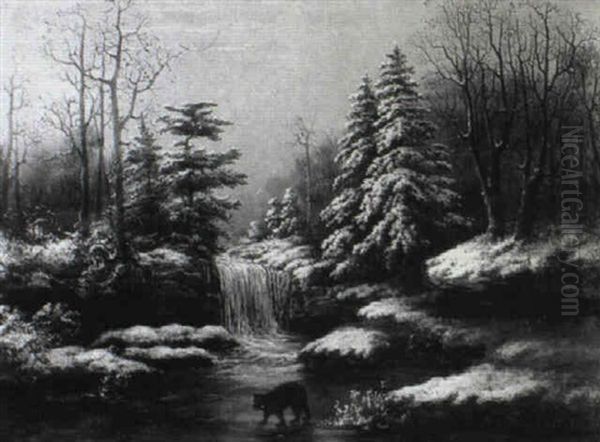 Bear Traversing A Waterfall - view 1