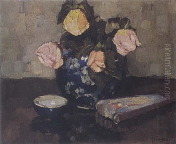 Roses In A Ginger Jar And A Fan - view 1