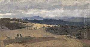 Mitteldeutsche Landschaft Unter Wolkenverhangenem Himmel by Richard Fresenius